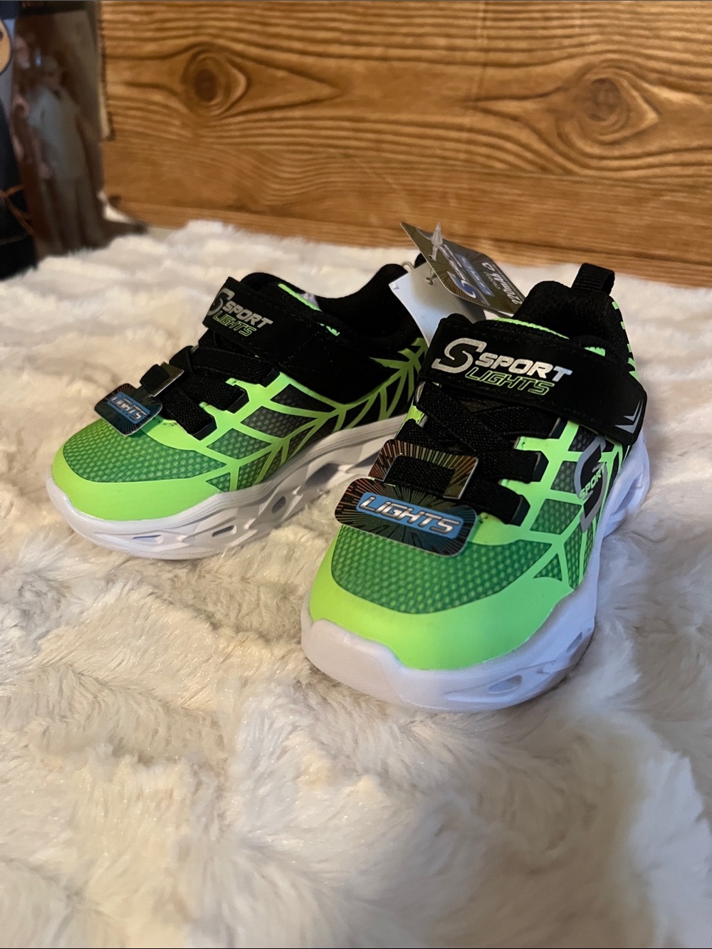 Skechers Kids Light-Up Sneakers in Neon Green and Black